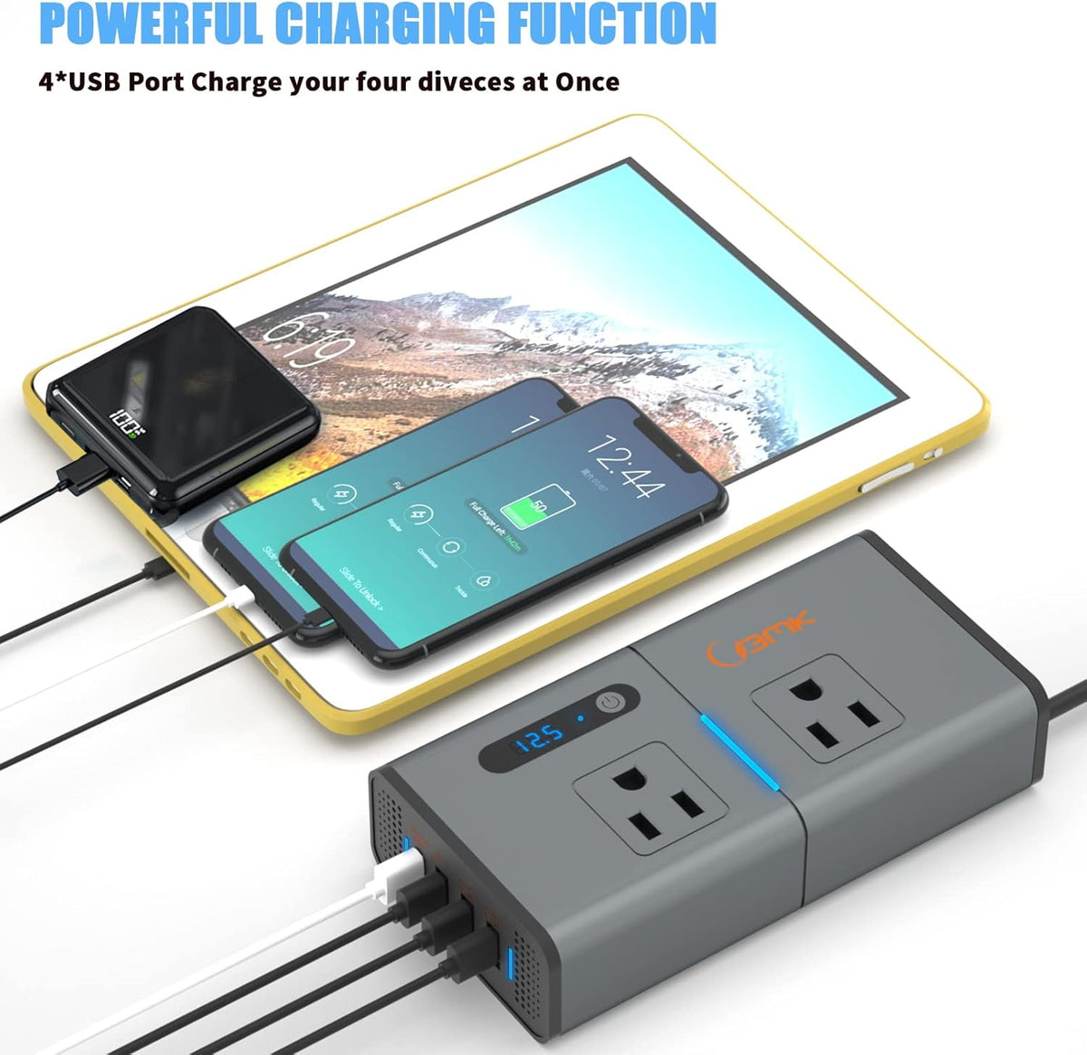 200W Car Power Inverter DC 12V to 110V with USB and Type C Ports Pack of 2 L986