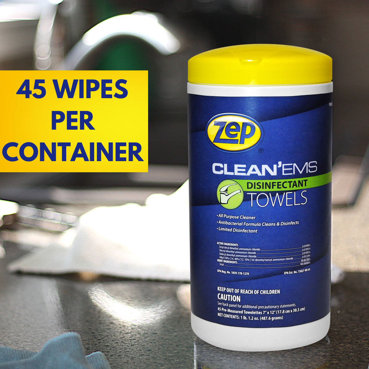 Disinfectant and Sanitizing Wipes, 40 Wipes per Canister, Case of 6 Z4727