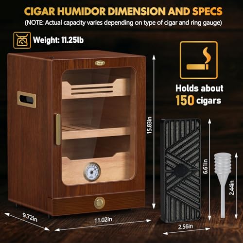 Black Cigar Humidor with Spanish Cedar Wood Shelves, Hygrometer and 3 Humidifiers L782736