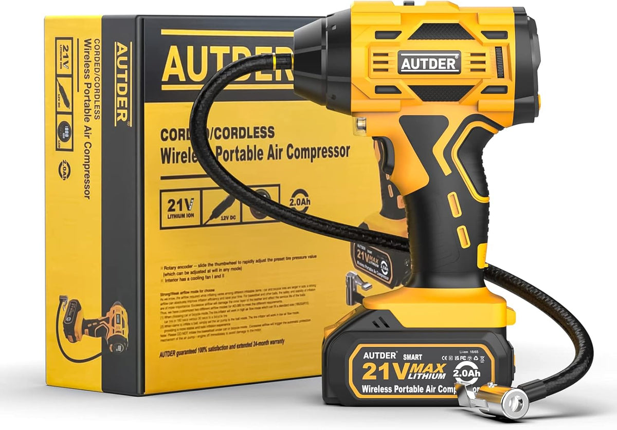 21V Cordless Tire Inflator Air Compressor with Digital Pressure Gauge, 180PSI, Pack of 2 Y858