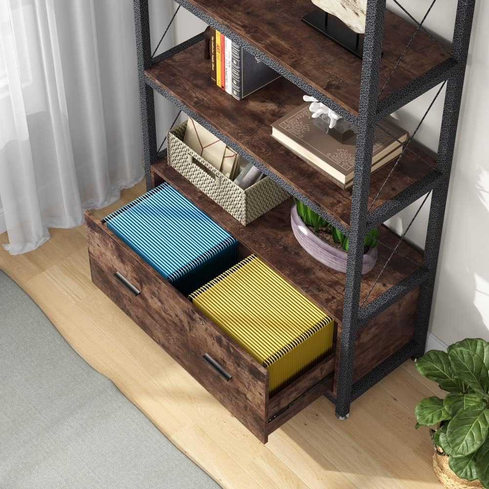 Freestanding Lateral Filing Cabinet with Drawer and Open Storage Shelves U8562