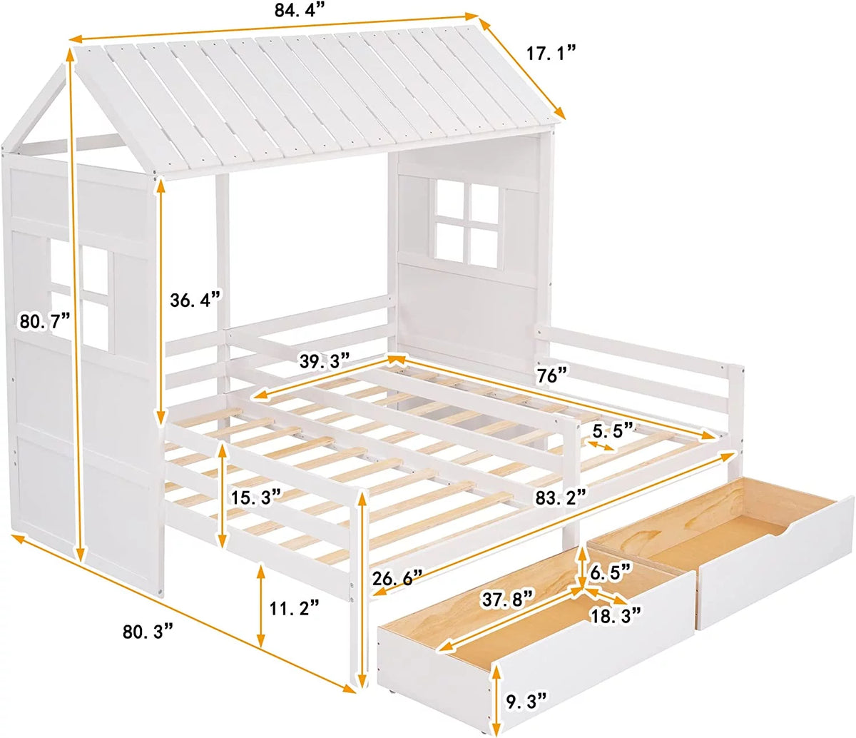 Double Bed Frames with Storage and Rails E2269