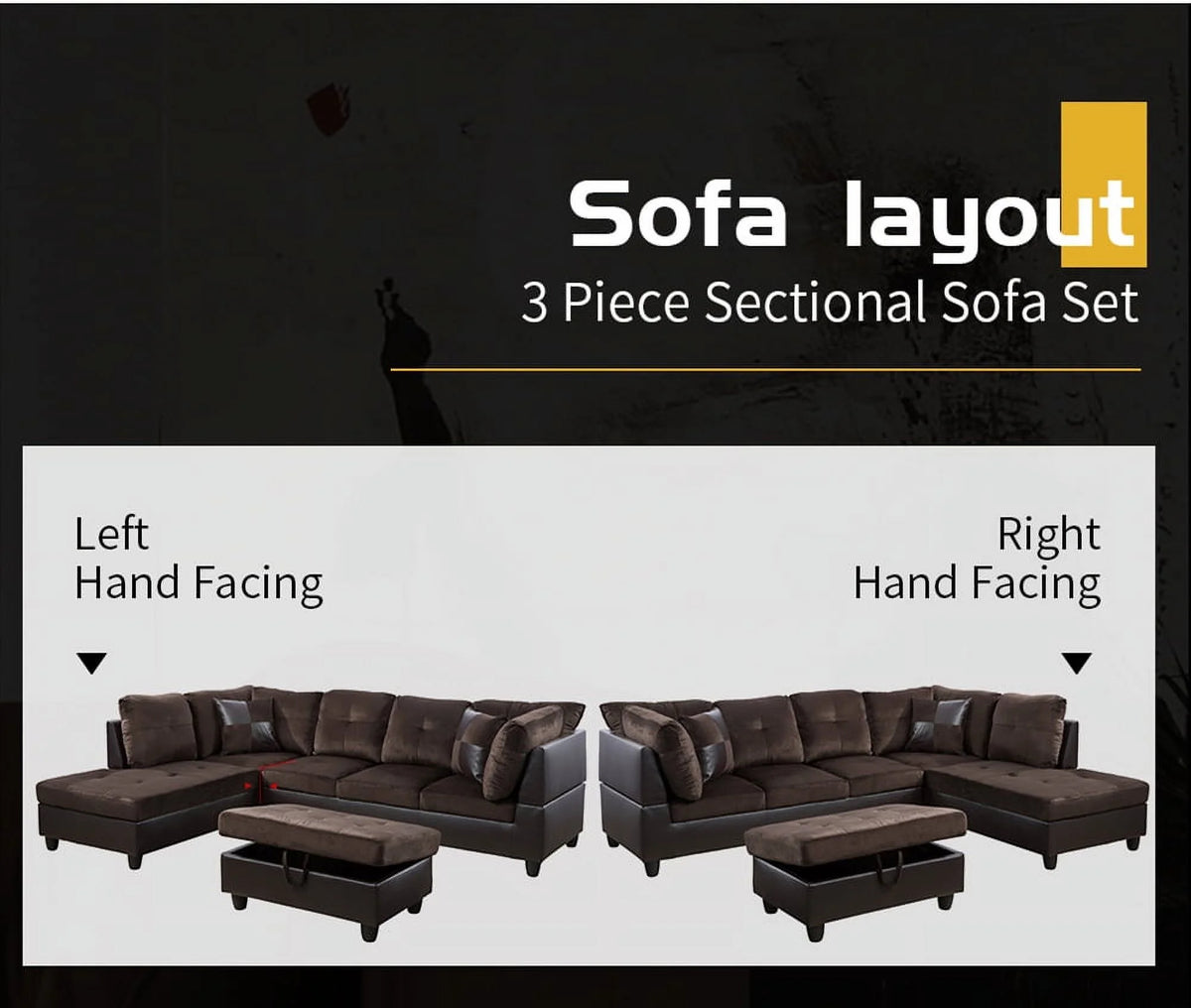 Microfiber Leather Sectional Sofa with Storage Ottoman C5564