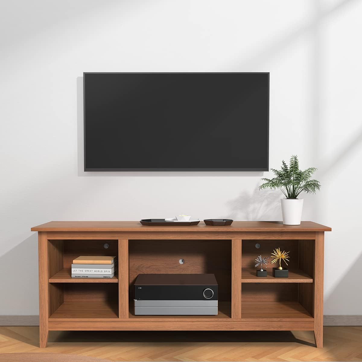 Brown Wood TV Stand with Barn Door Q29092