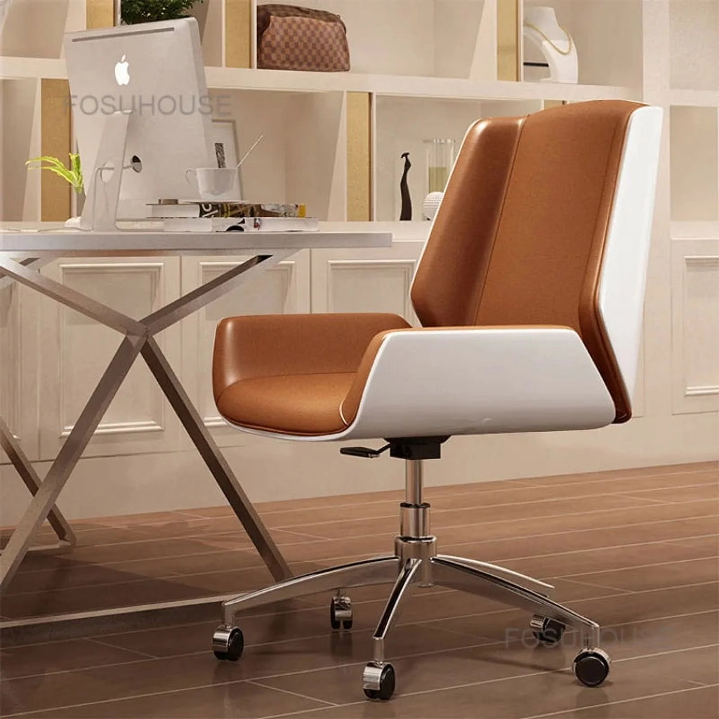 Solid Wood Leather Swivel Office Chair U70362