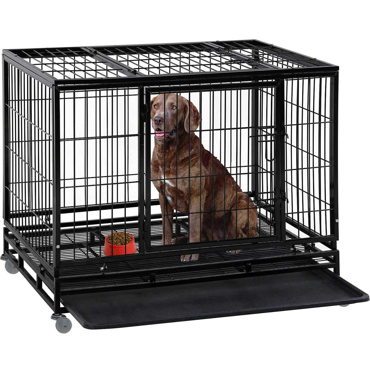 Heavy Duty Dog Crate with Plastic Tray Double Doors L227924