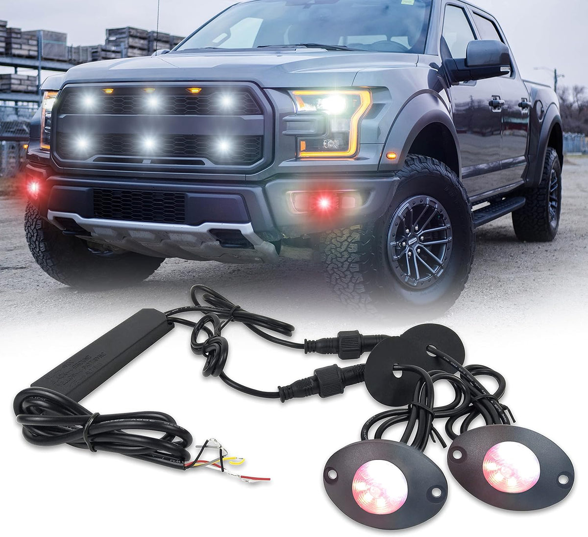 Emergency Strobe Lights Flashing Signal Light Bulb for Grille Headlight Taillight Surface Mount (All White) B673506