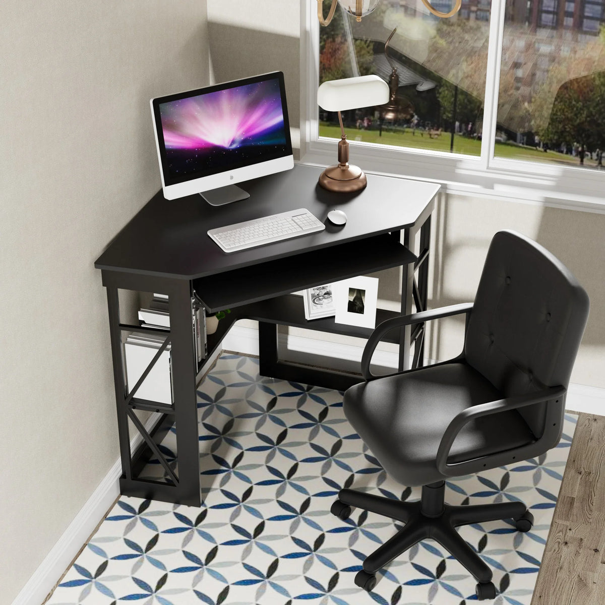 Black Corner Computer Desk & Chair Set C142626