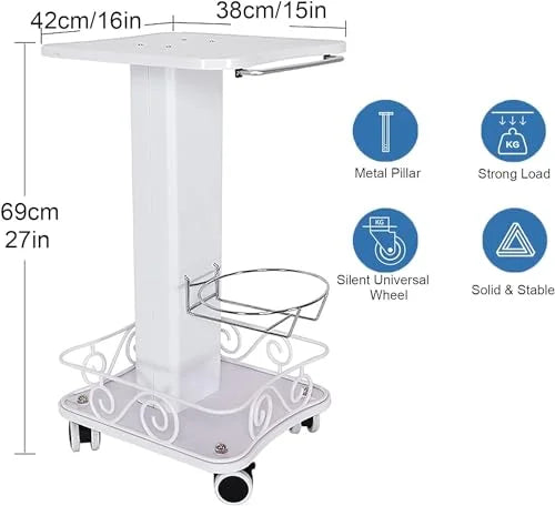 White Rolling Trolley Cart with Wheels and Storage F8218