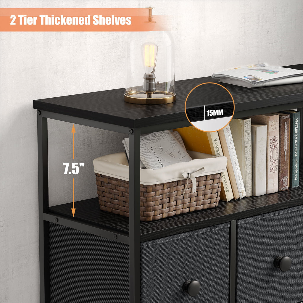 Pink 7 Drawer Fabric Dresser with Wood Shelves U30072