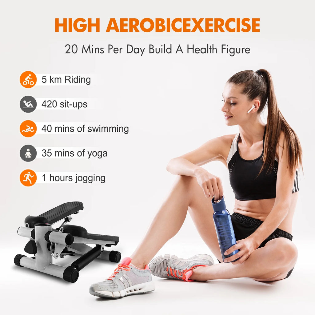 Gray Mini Stepper Air Stair Climber Exercise Machine with Resistance Band L560138