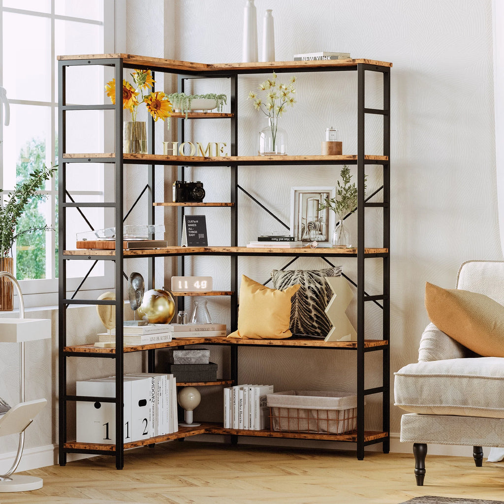 5-Tier Corner Bookcase with Metal Frame Y123