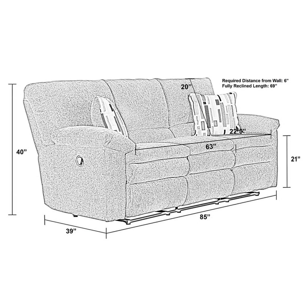 Charcoal Gray Polyester Power Reclining Sofa E8446