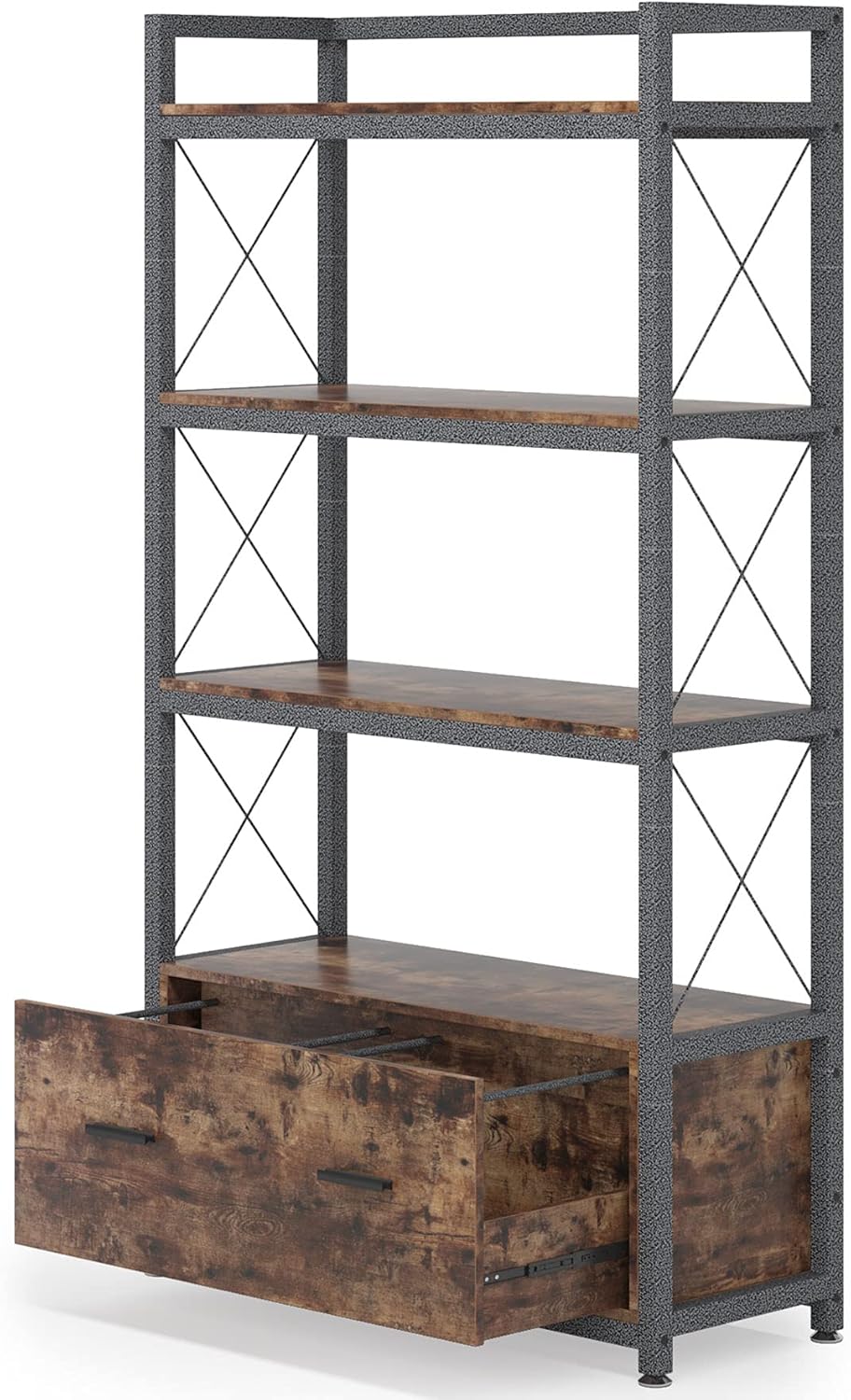 Freestanding Lateral Filing Cabinet with Drawer and Open Storage Shelves U8562