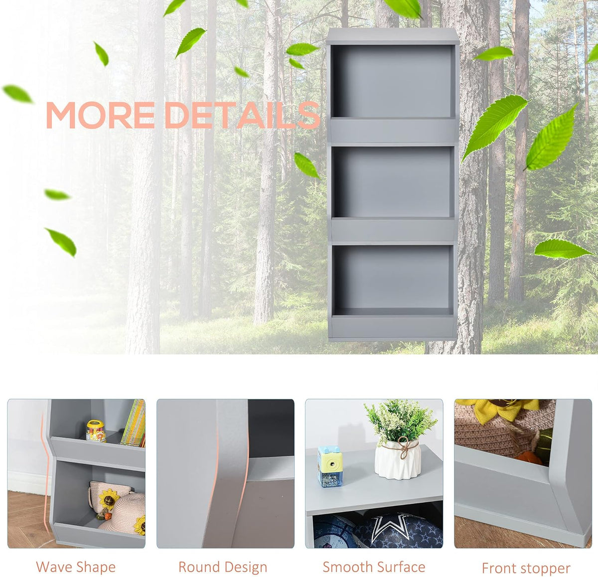 Grey 3 Cubby Kids Storage Cabinet B5010