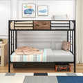 Black Metal Twin over Twin Bunk Bed with Stairs T41162