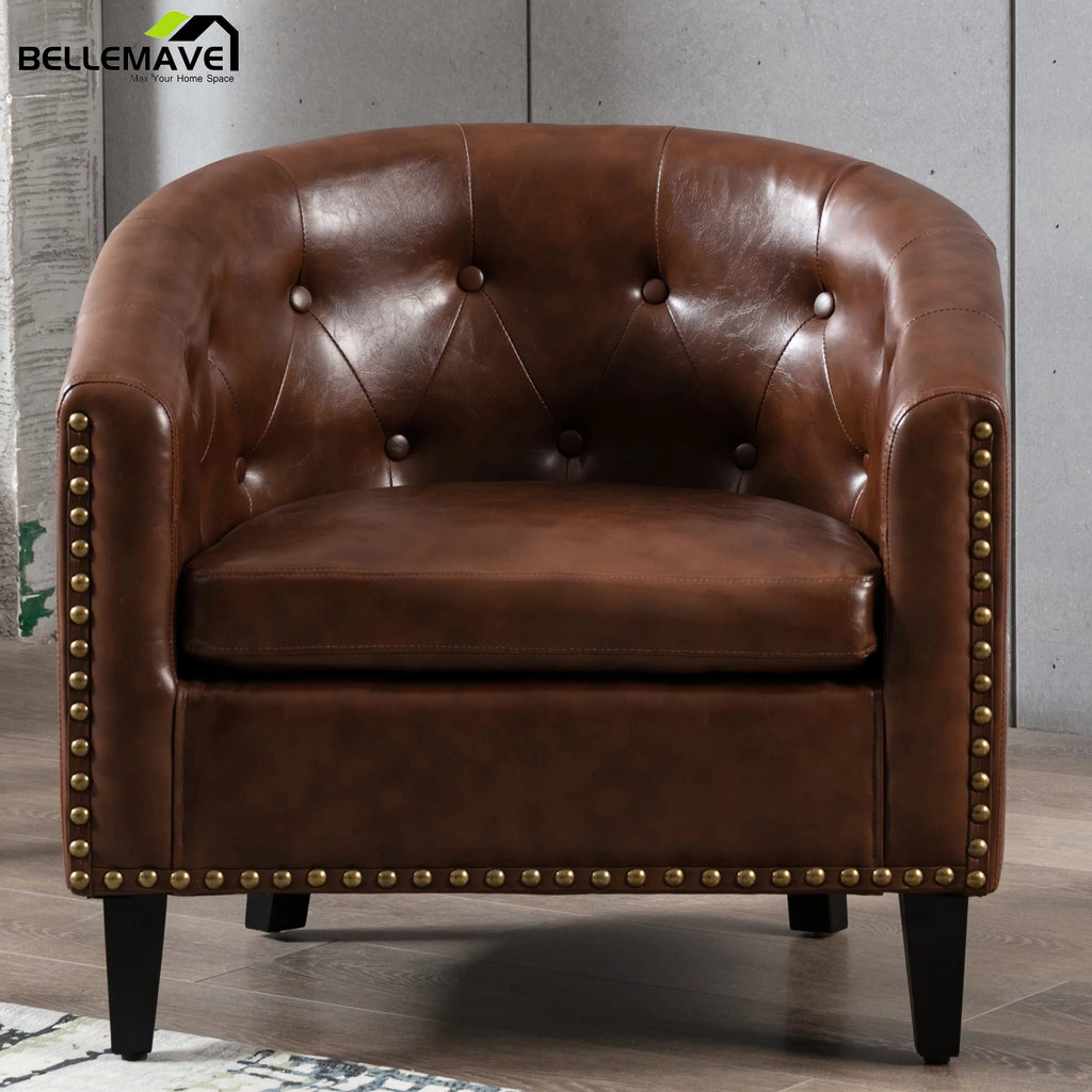 Brown PU Leather Tufted Barrel Chair K4722
