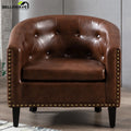 Brown PU Leather Tufted Barrel Chair K4722