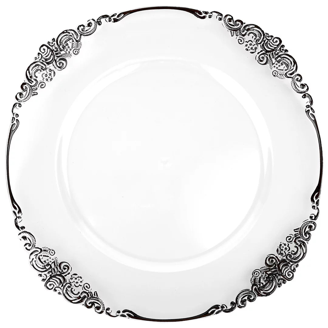 Clear Acrylic Charger Plates with Black Rim Set of 4 M112