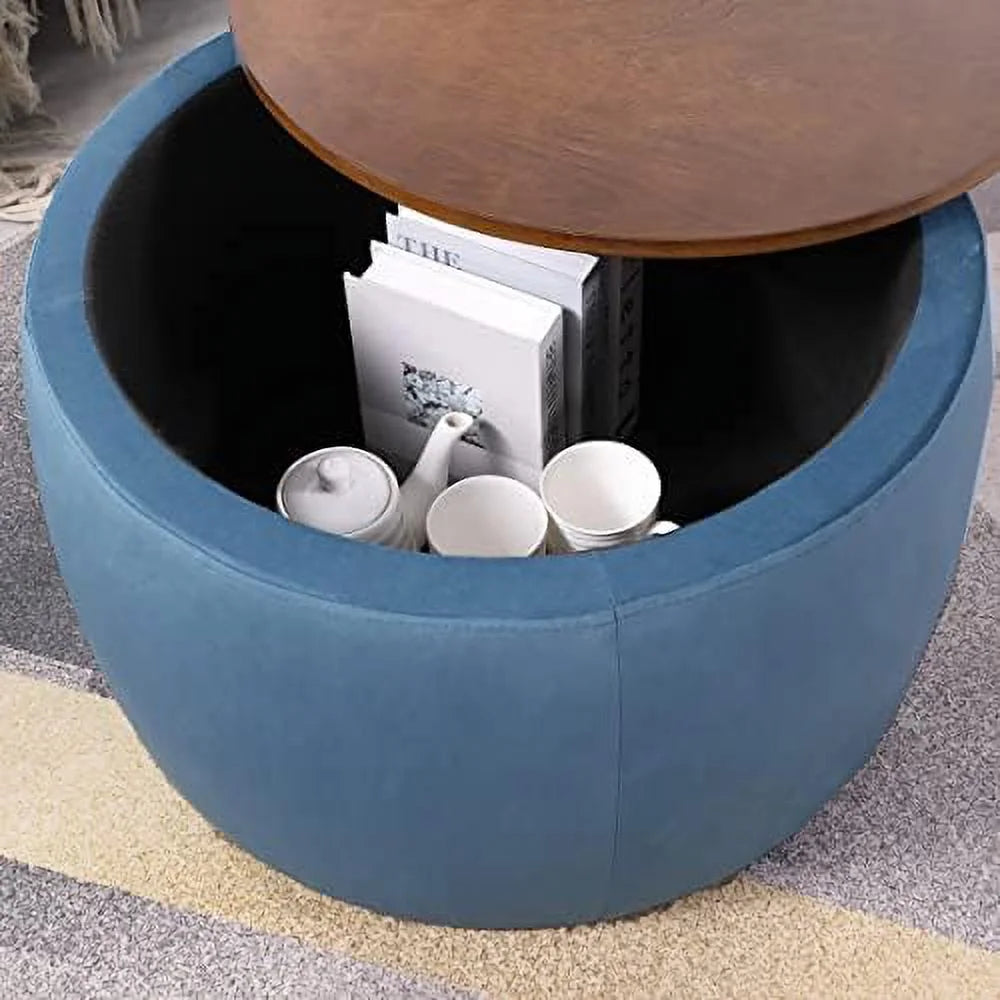Round Ottoman Set 2 in 1 Coffee Table with Wood Cover and Square Ottoman B482728