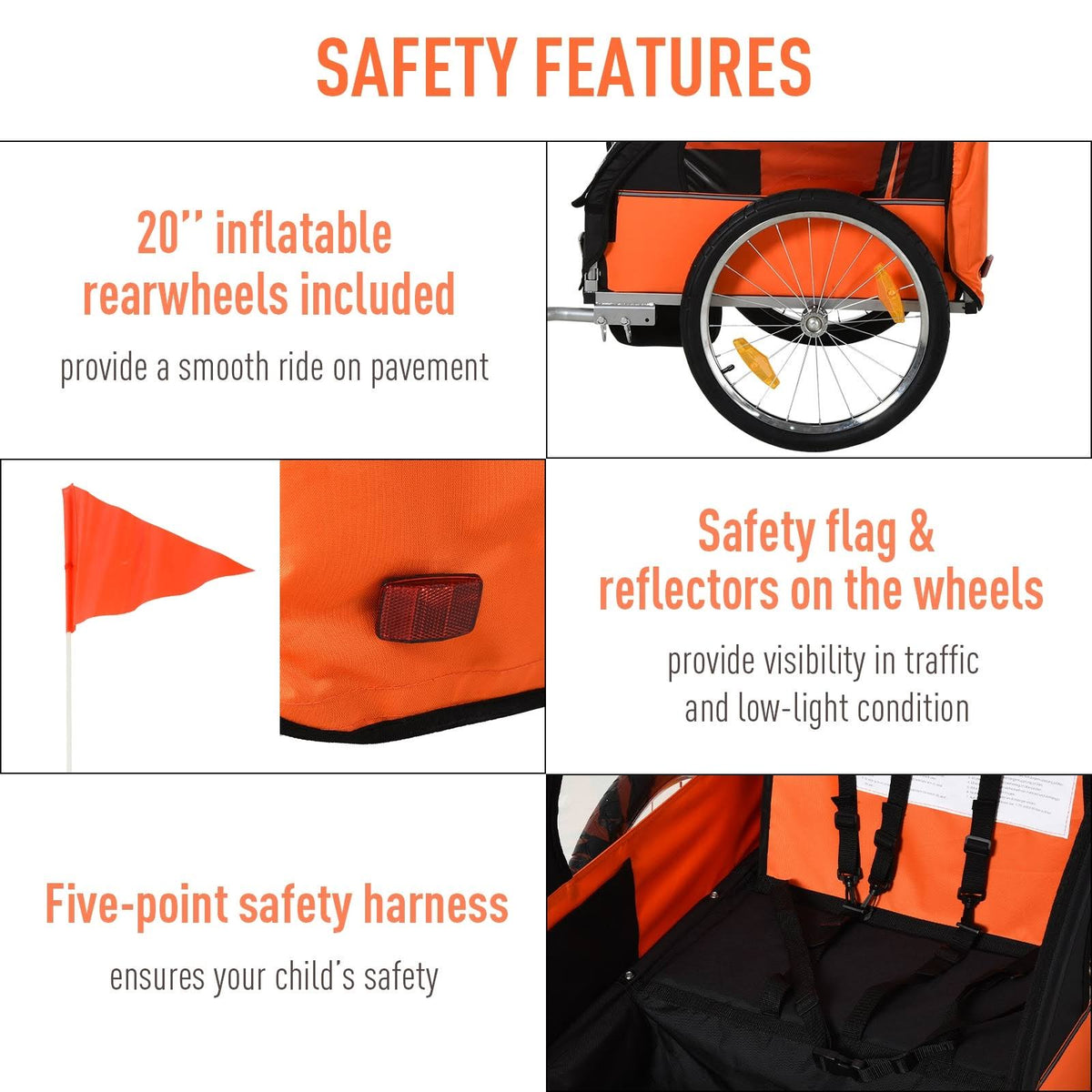 2-Seat Kids Bicycle Trailer with Steel Frame, 5-Point Safety Harnesses, Blue T98580