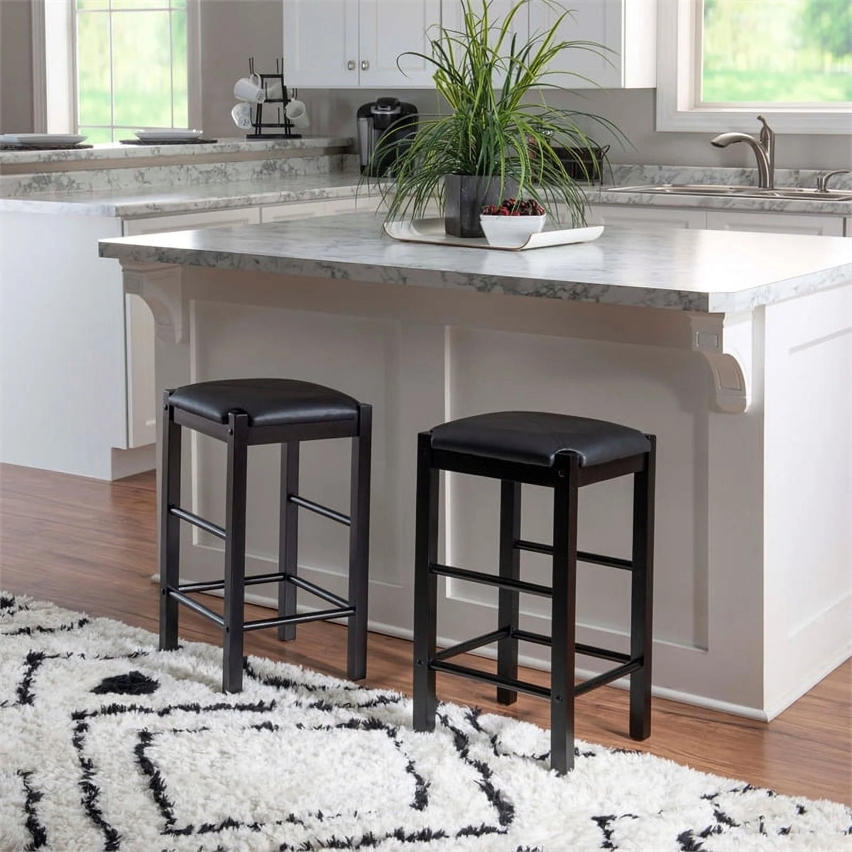 Set of Two 25" Backless Faux Leather Counter Stools N3881