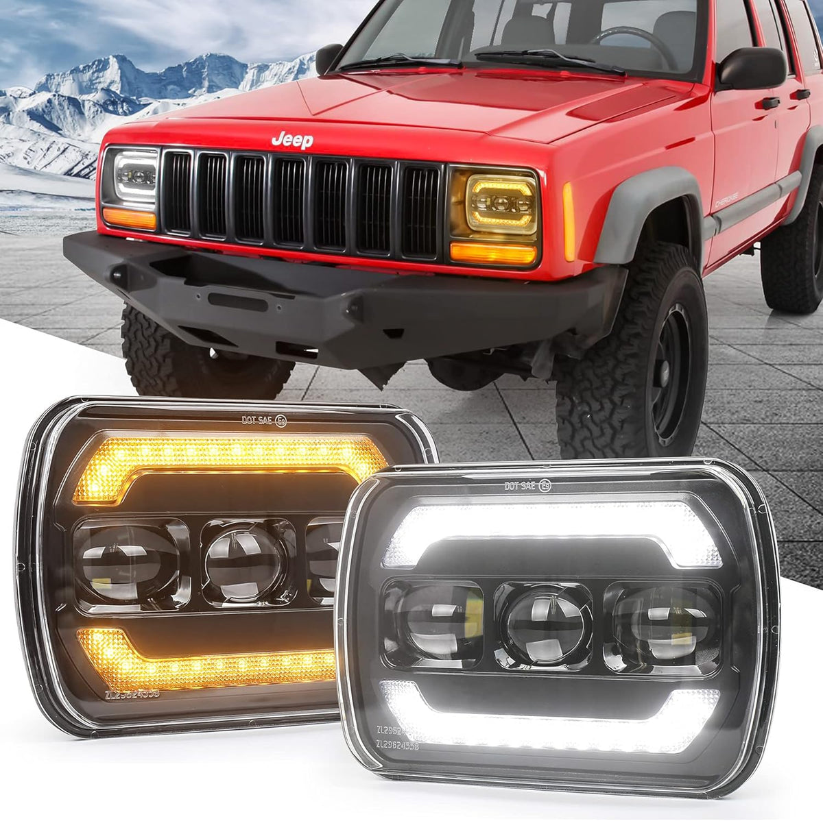 7x6 LED Headlights with Turn Signal DRL Hi/Low Seal Beam P806127