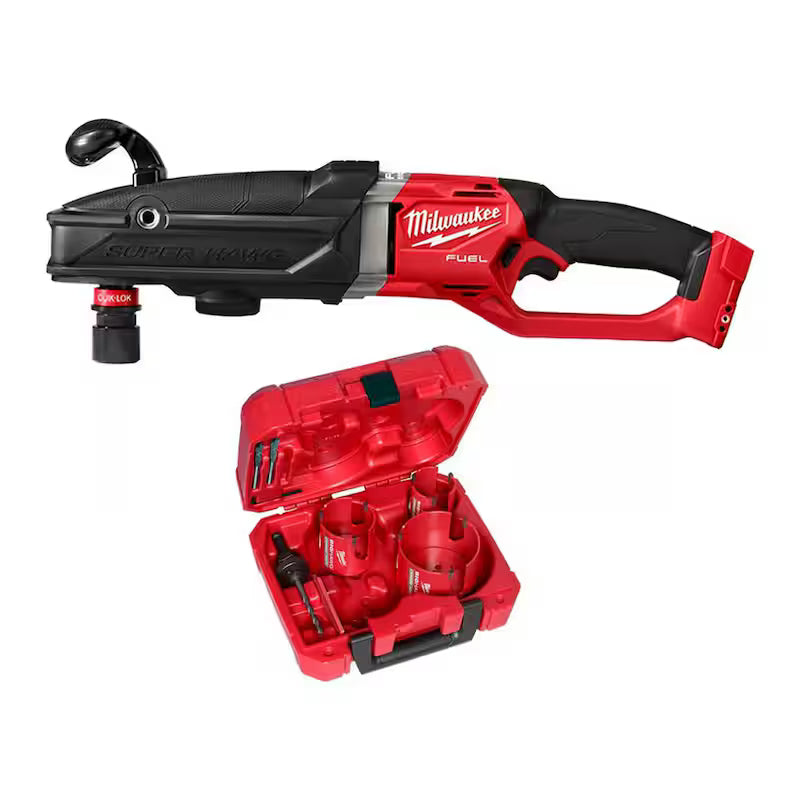 7/16 in. Cordless Right Angle Drill with Hole Saw Kit E6928