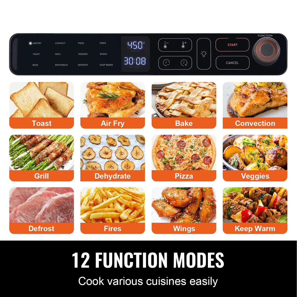 12-IN-1 1700W Air Fryer Toaster Oven 25L Stainless Steel Convection Oven W177