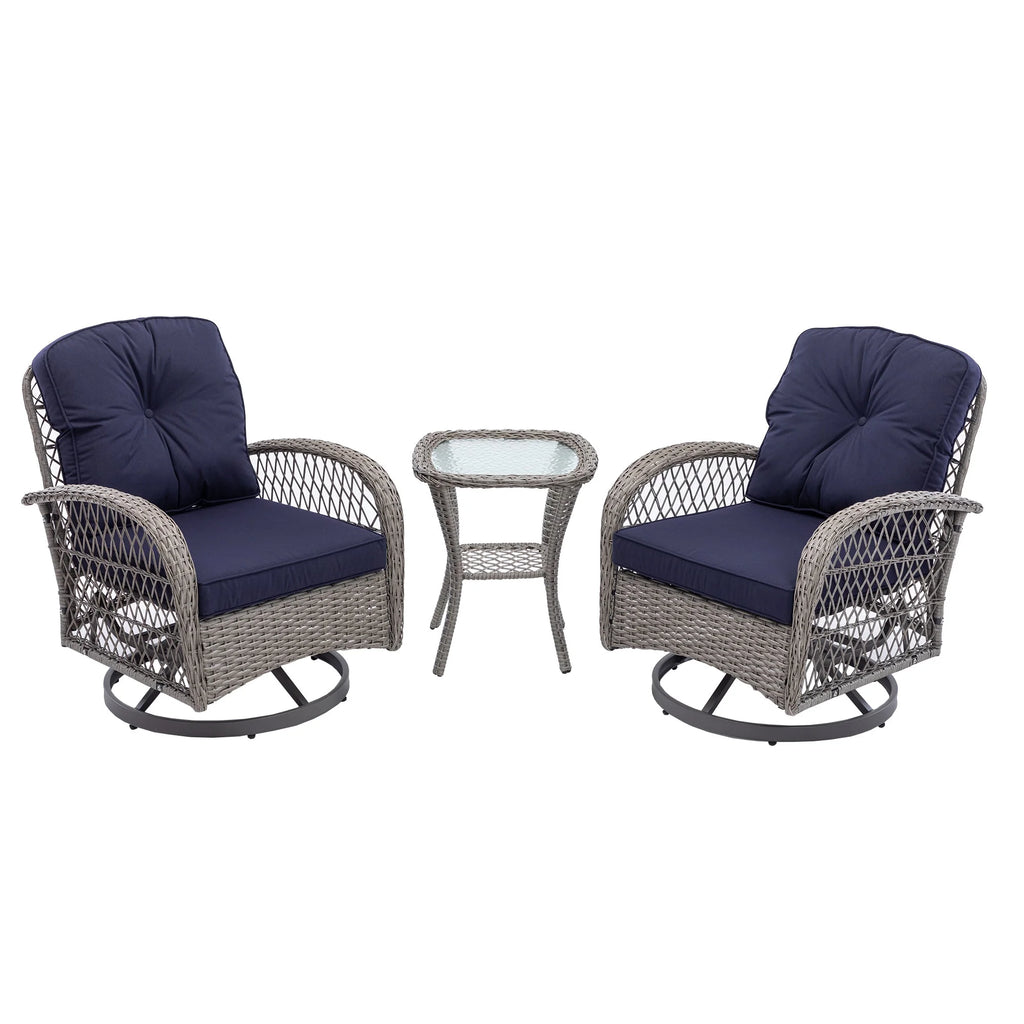 Navy Blue 3 Pc Outdoor Swivel Rocker Patio Chairs F786329