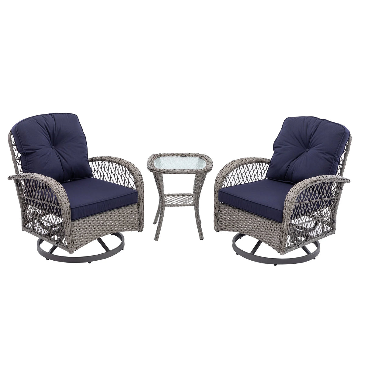 Navy Blue 3 Pc Outdoor Swivel Rocker Patio Chairs F786329