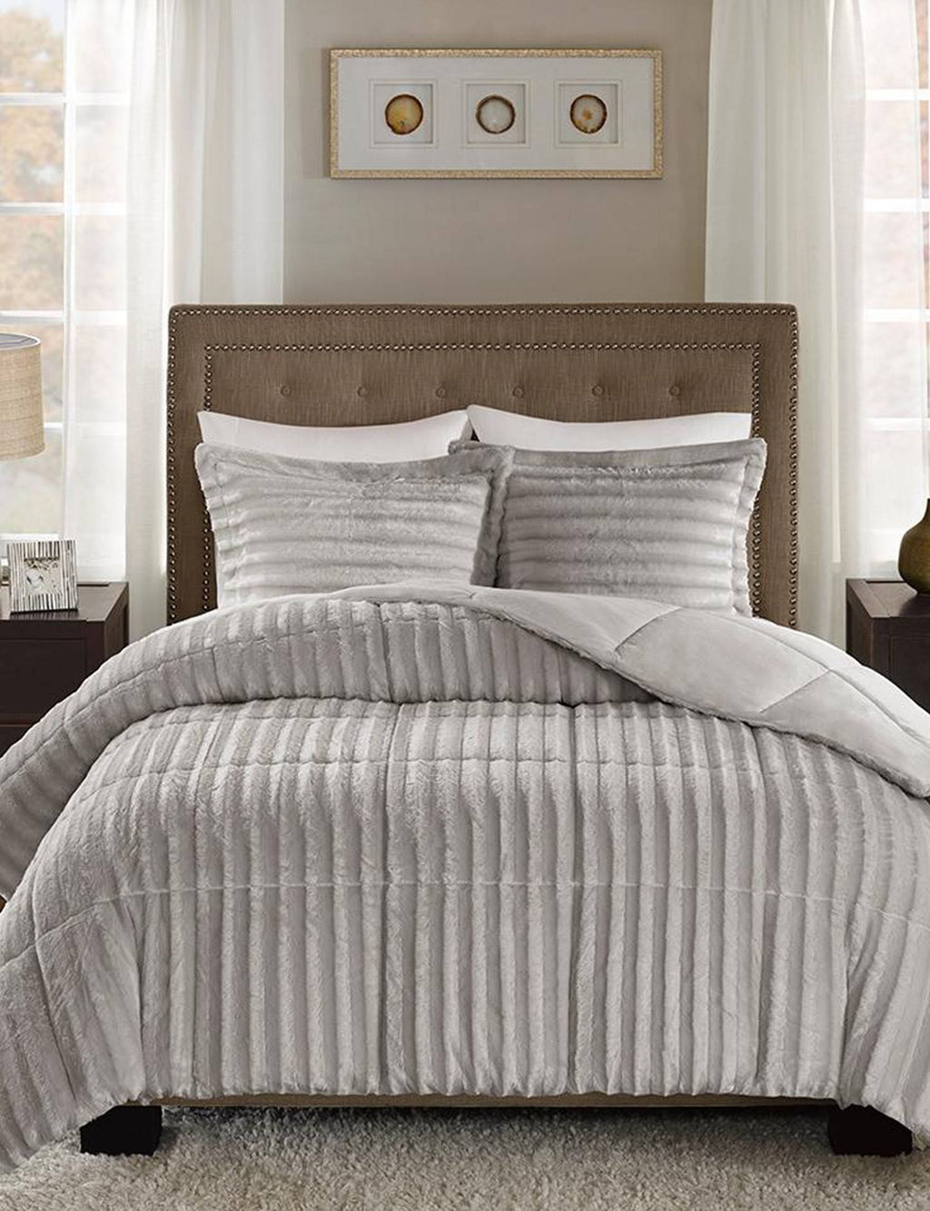Grey Faux Fur Comforter Mini Set King/Cal King K387762