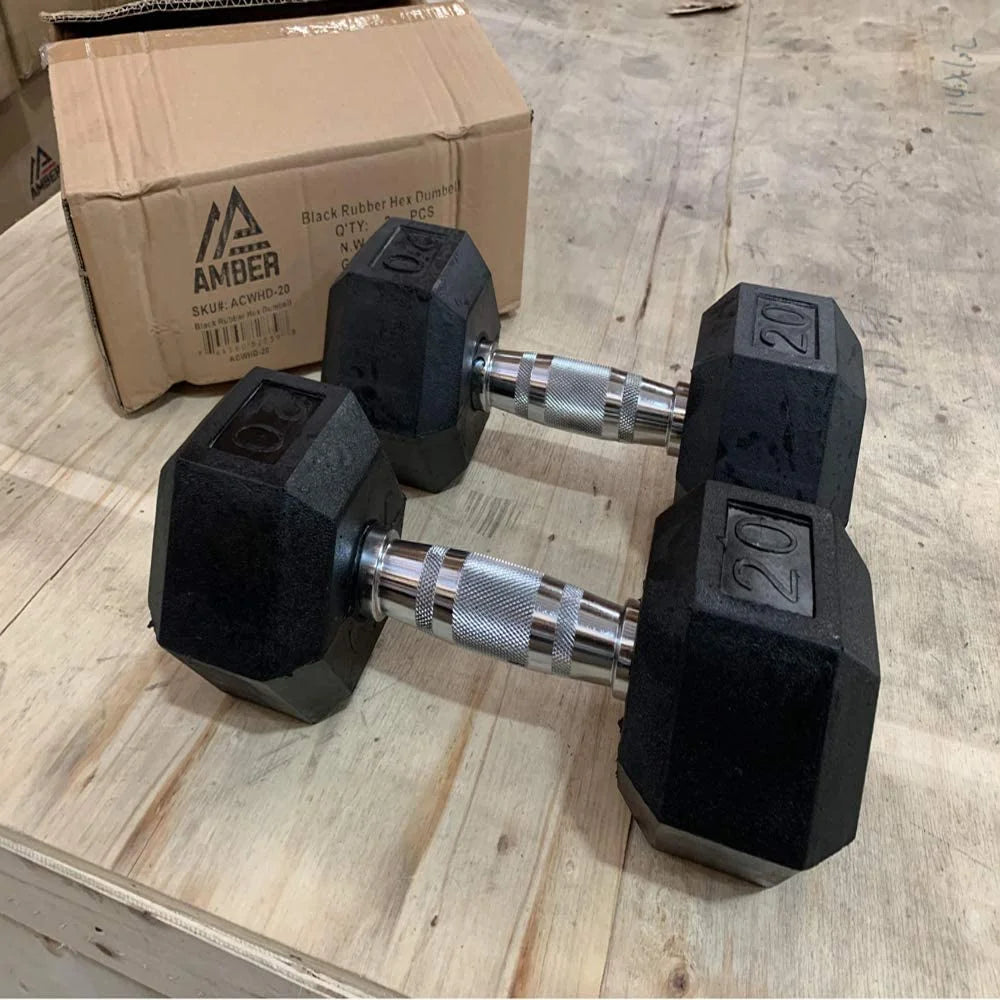 Hex Rubber Dumbbell Set of 2 with Metal Handles J192833