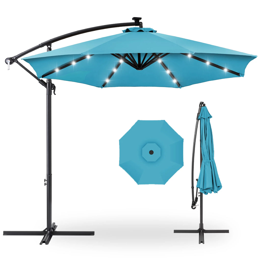 10ft Solar LED Offset Hanging Patio Umbrella F6486