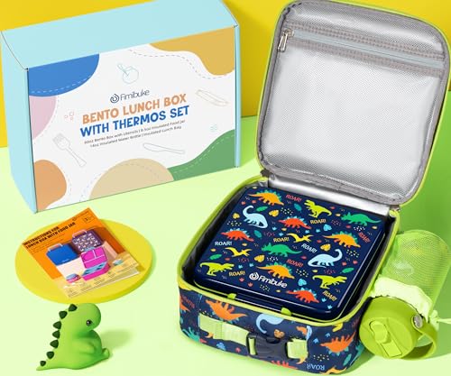 Kids Bento Lunch Box with Thermos, 8.5 OZ Insulated Food Jar, Lunch Bag, Water Bottle L86334
