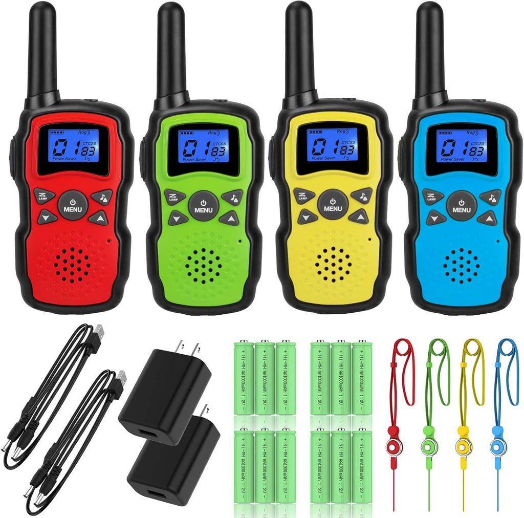 Rechargeable 4 Pack 2 Way Radio Walkie Talkies with 2 USB Chargers 12000mAh Battery Z5466
