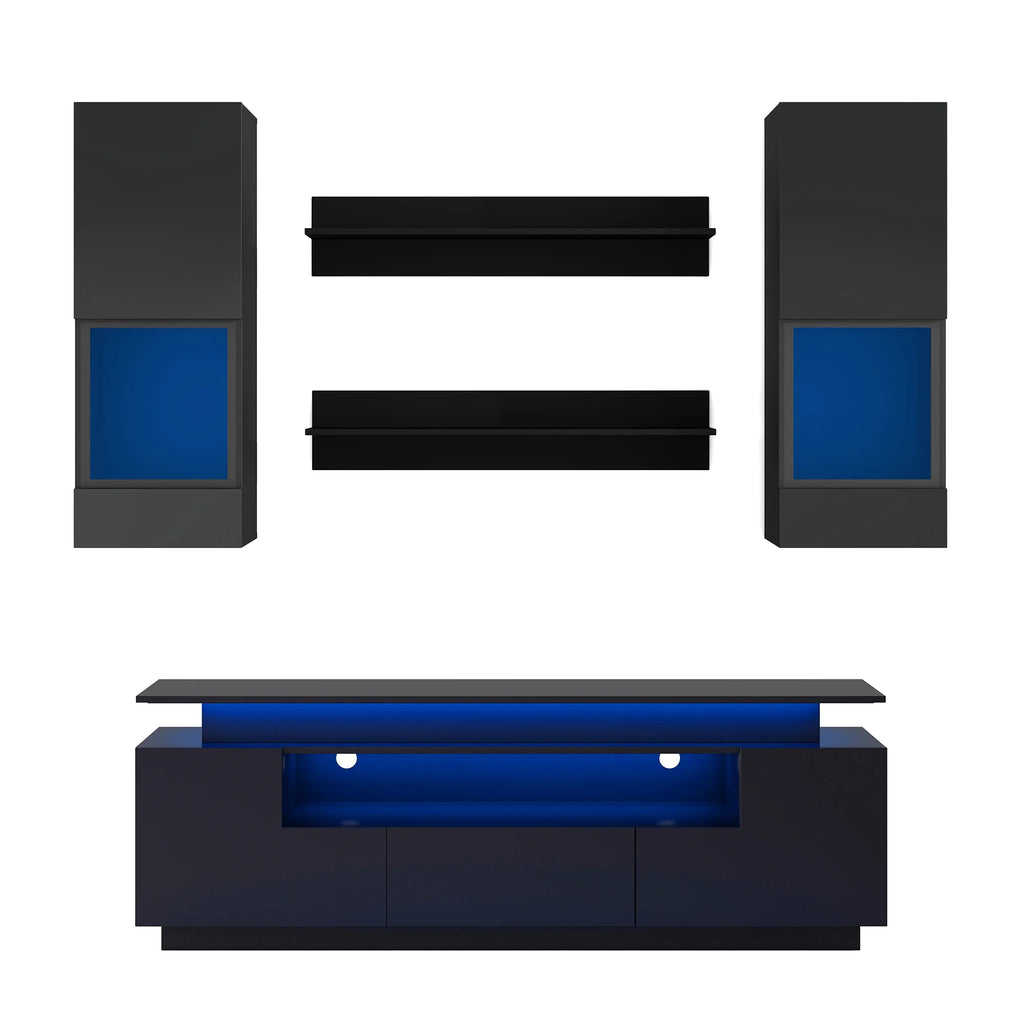 Black 5 Pieces Wall Mounted TV Stand with LED Light Strips E395