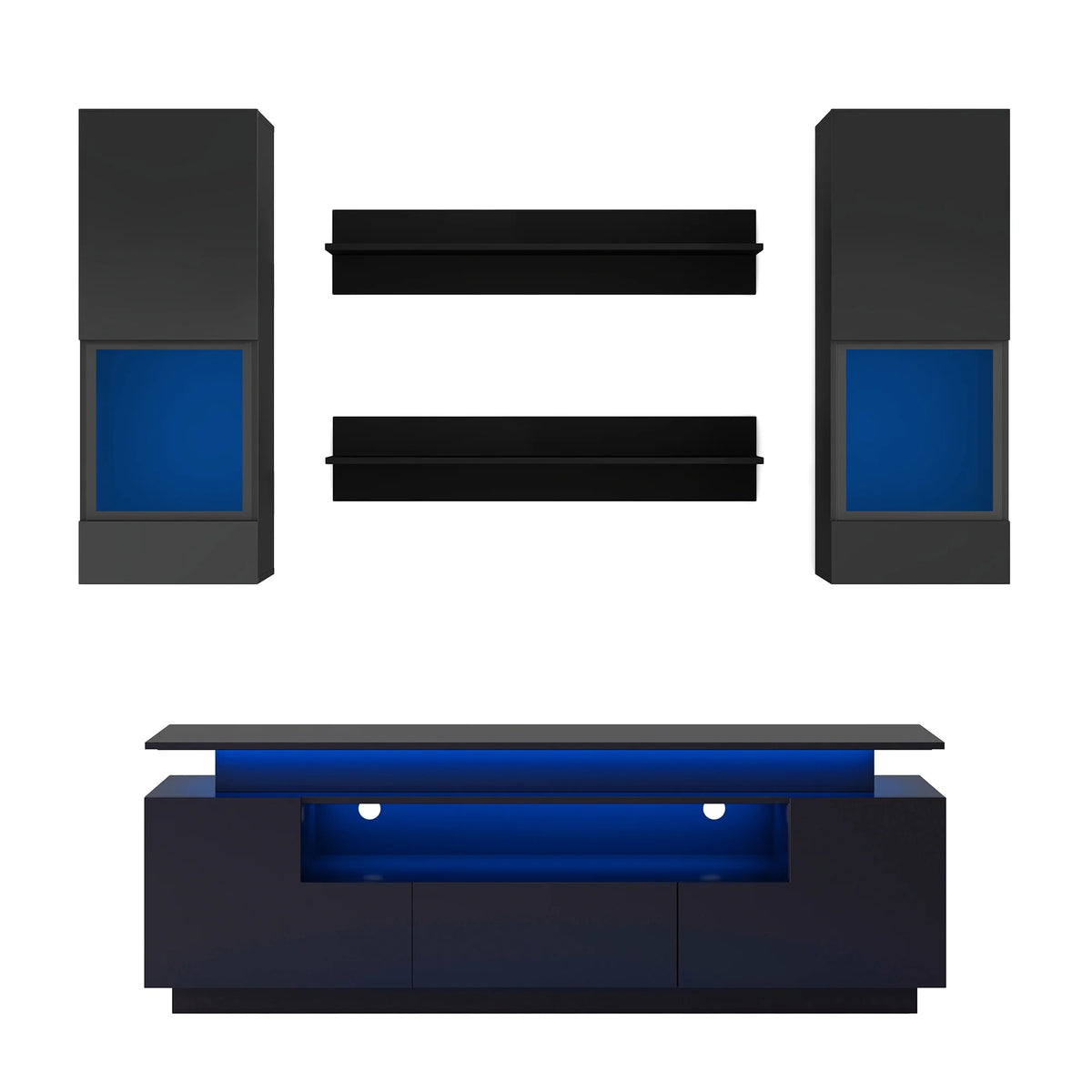 Black 5 Pieces Wall Mounted TV Stand with LED Light Strips E395