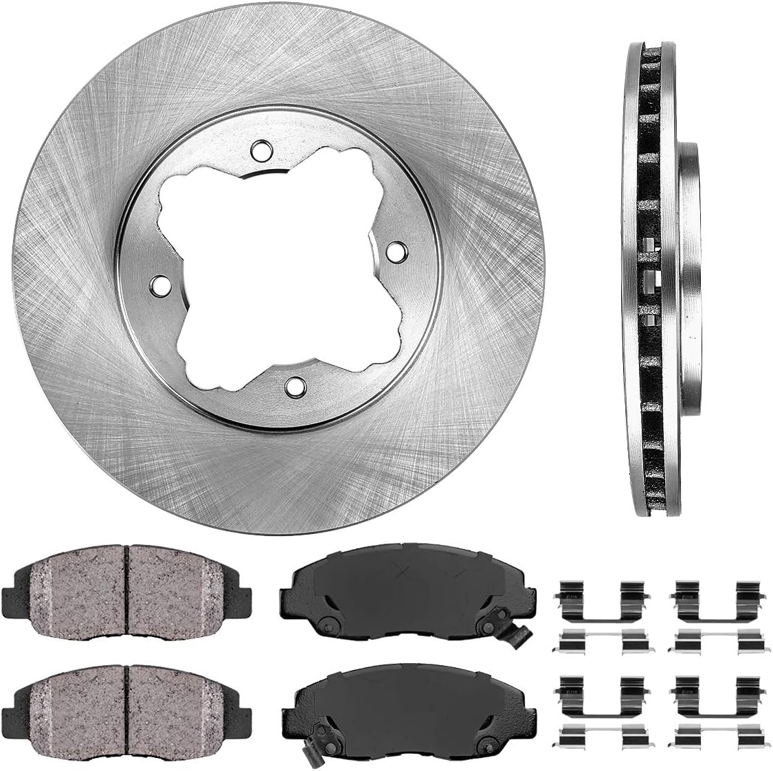 Premium OE 4 Lug Brake Disc Rotors + Ceramic Brake Pads + Clips T223