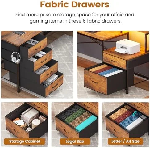 L Shaped Desk with 6 Drawer and File Cabinet Z46514