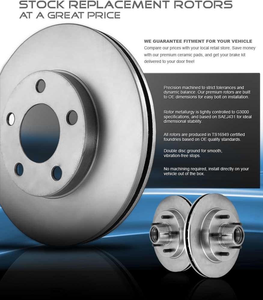 Premium OE 4 Lug Brake Disc Rotors + Ceramic Brake Pads + Clips T223