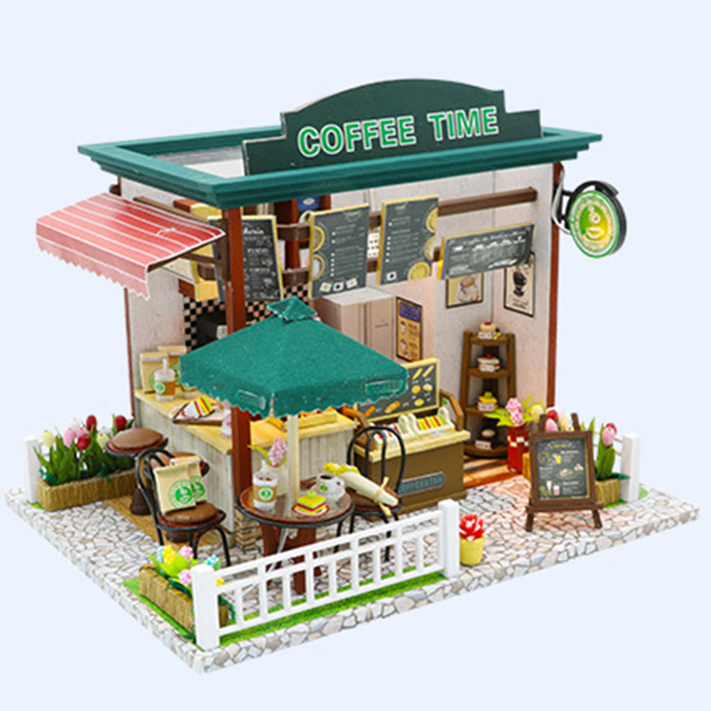 Miniature LED Coffee Store Doll House Model Toy D3528