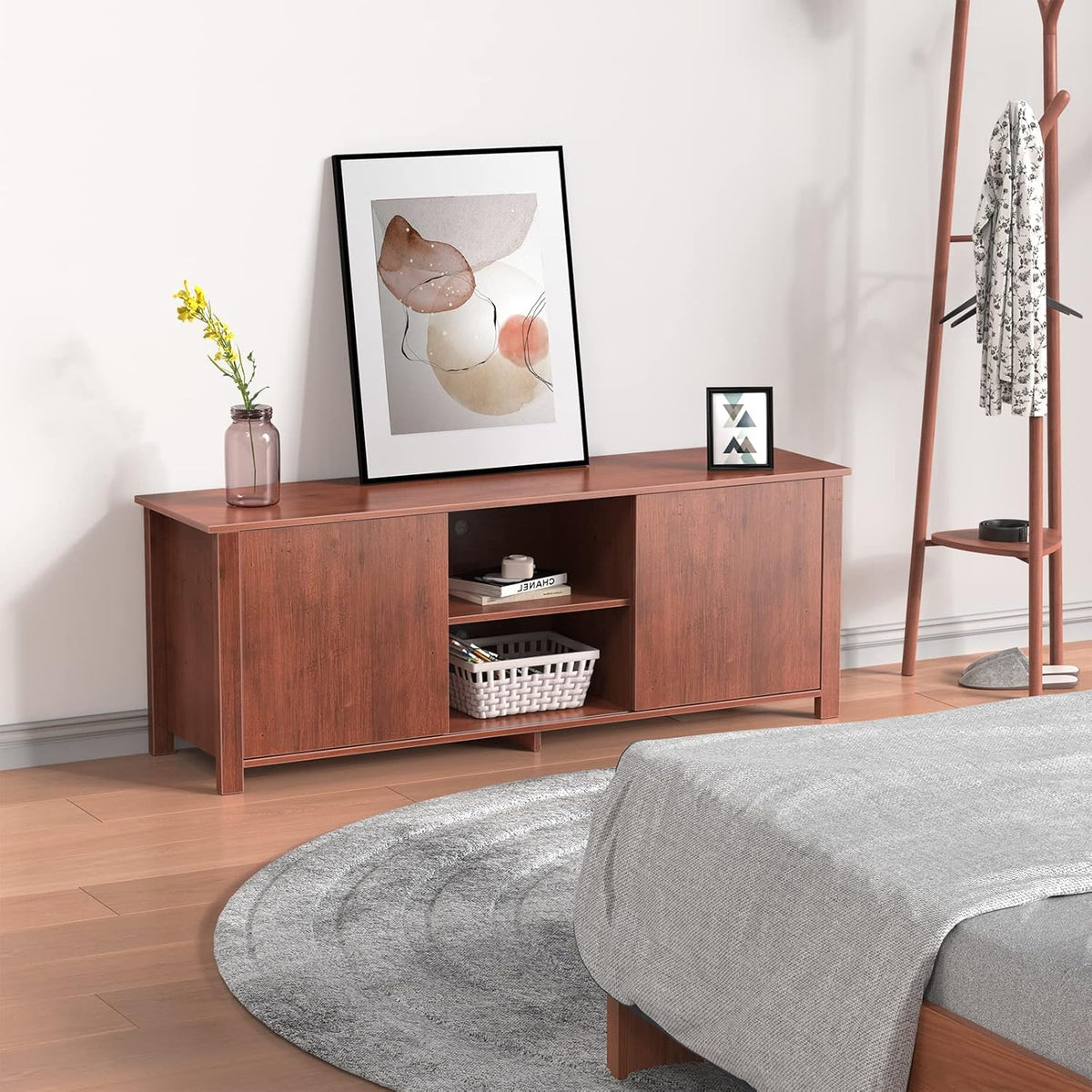 Brown Wood TV Stand with Barn Door Q29092