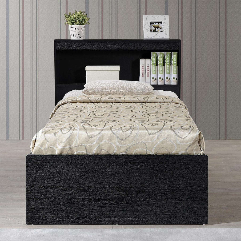 Twin Size Captain Bed with 3 Drawers and Headboard in Black Wood W4487