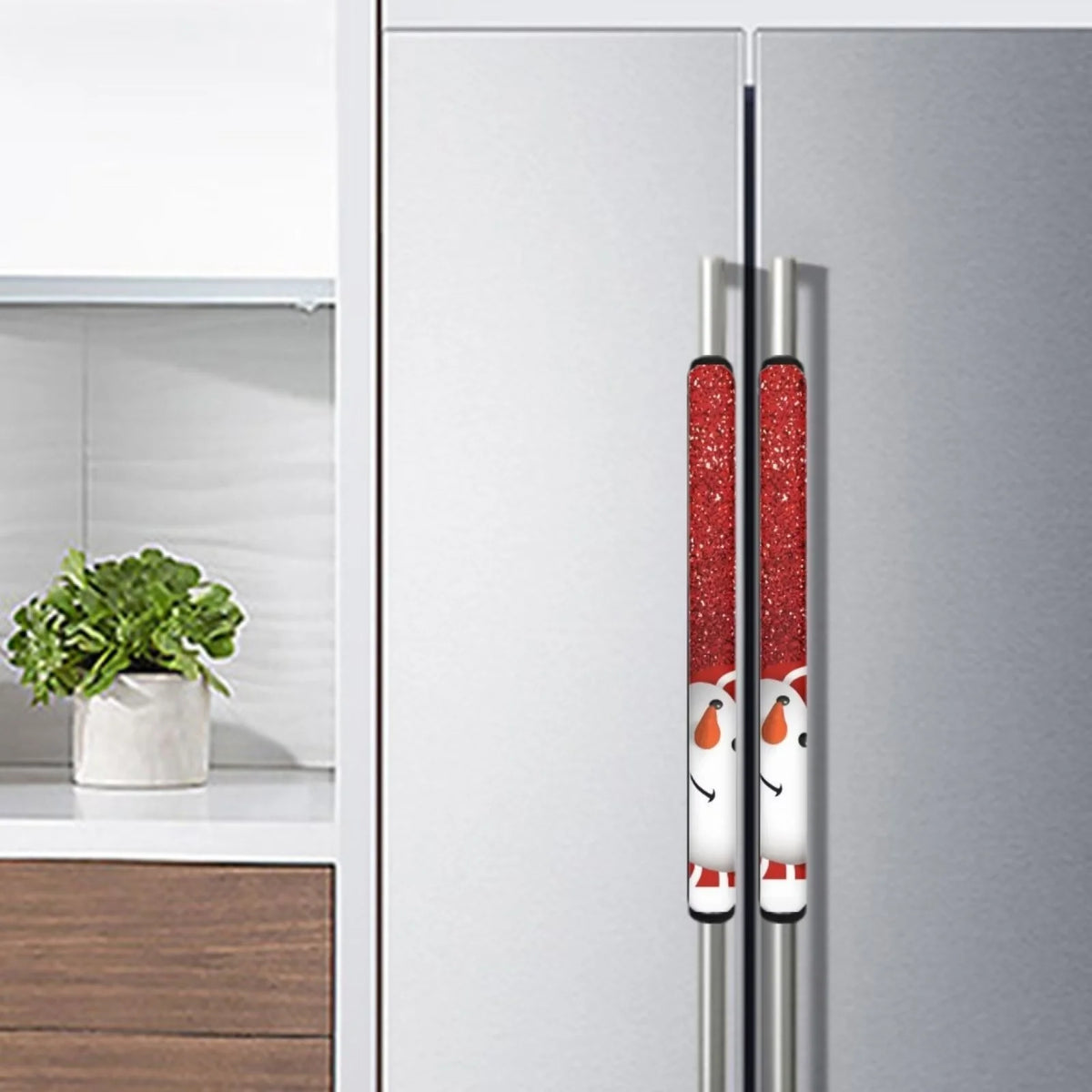 4 Pieces Snowman Refrigerator Door Handle Cover Washable Waterproof Red W4514