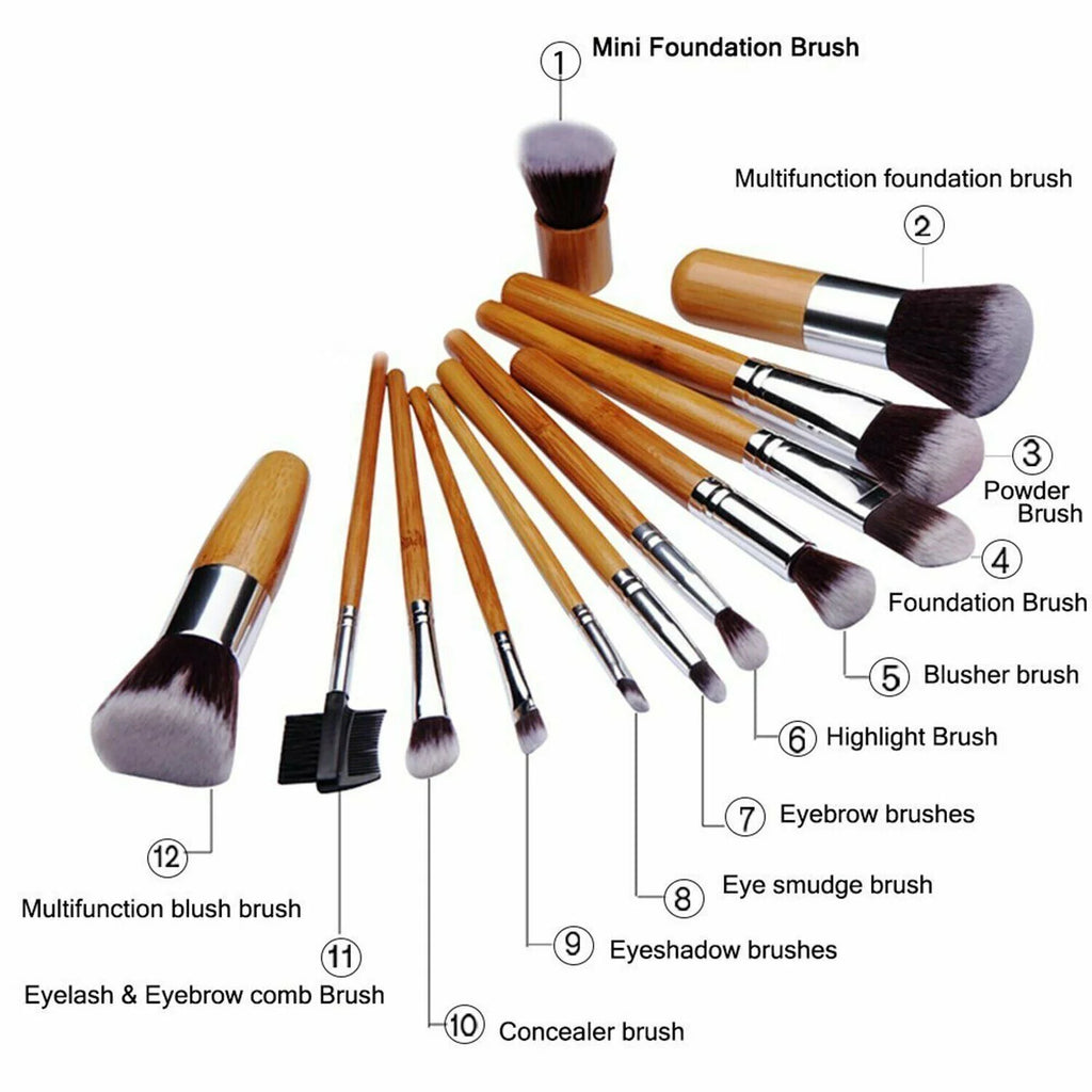 12-Piece Bamboo Handle Makeup Brush Set W31586