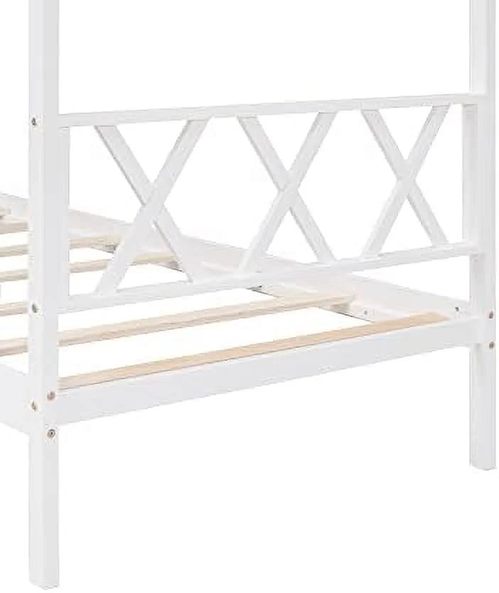 Twin Size Wood House Bed with Desk and Roof A50896
