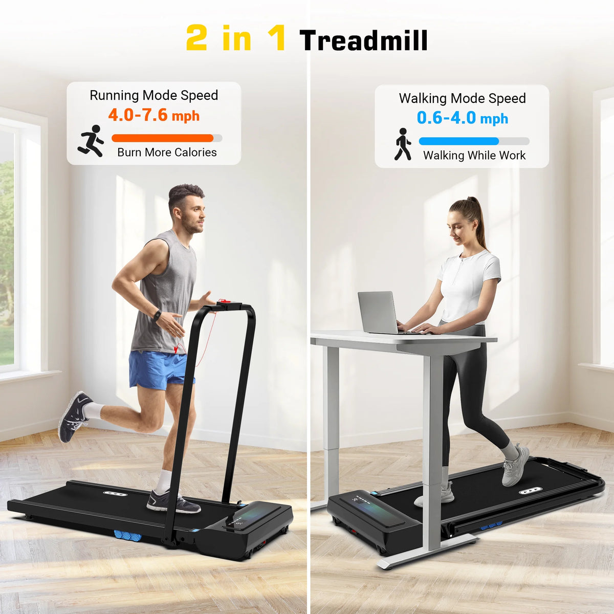 2 in 1 Folding Treadmill Black P397109