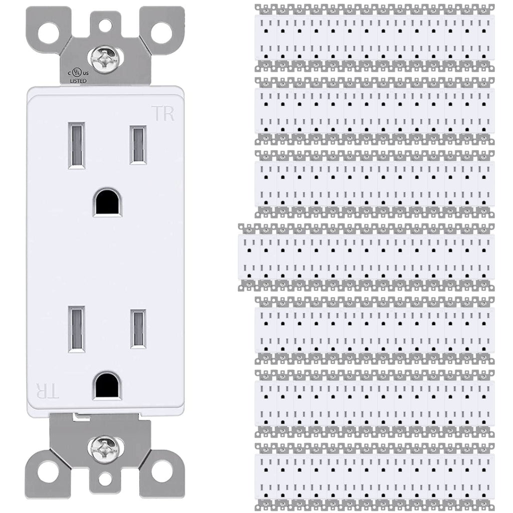 Pack of 100 White Tamper-Resistant Electrical Outlets, 15A / 125VAC / 2500W Z165300