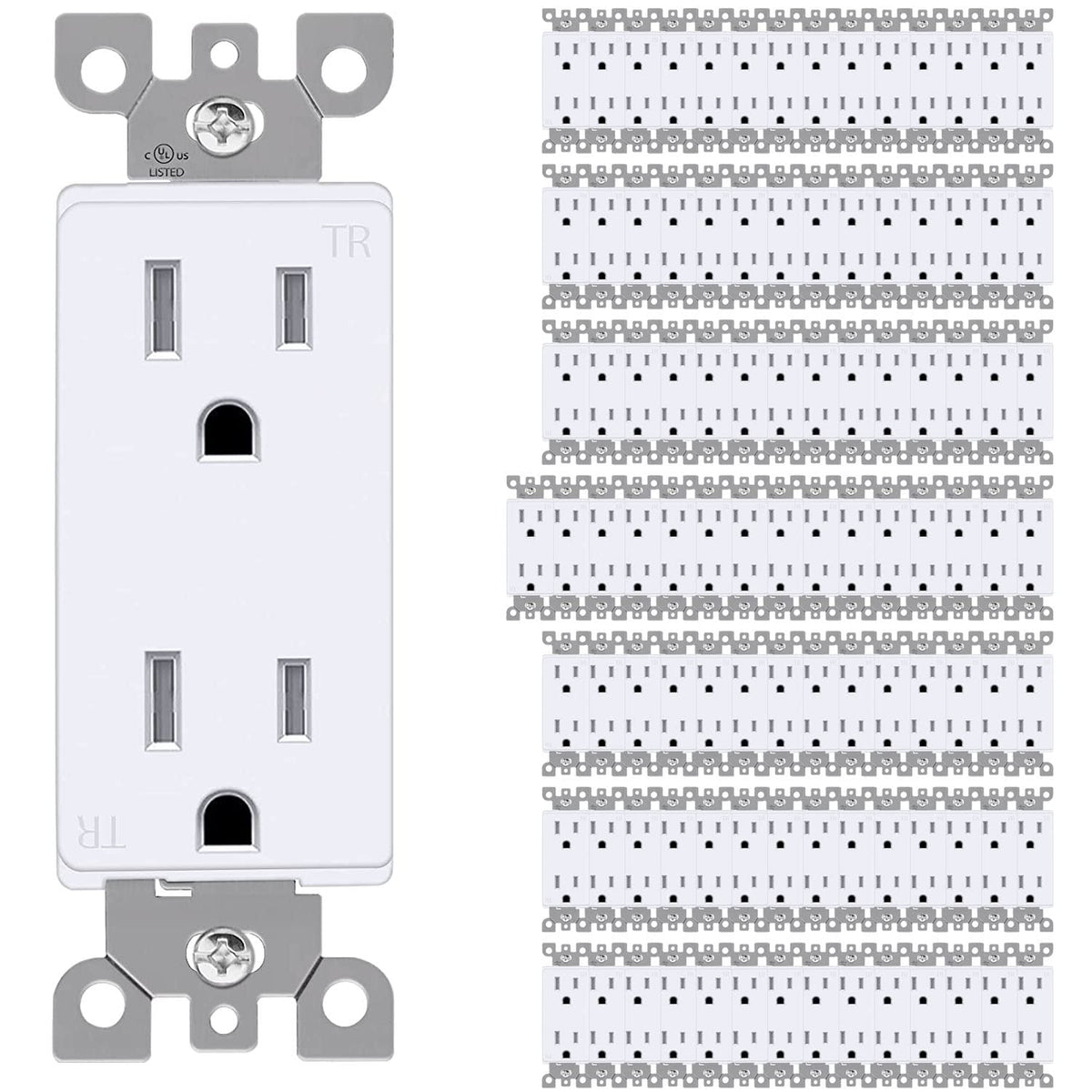 Pack of 100 White Tamper-Resistant Electrical Outlets, 15A / 125VAC / 2500W Z165300